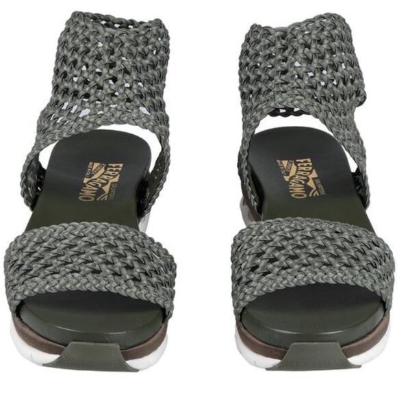 NEW SALVATORE FERRAGAMO Green Edam Braided Sandals - Picture 2 of 9